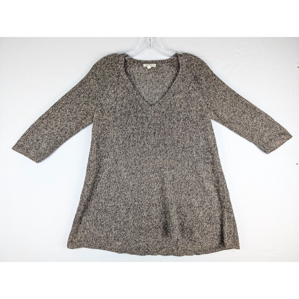 Eileen Fisher Womens XS Brown V-Neck Sweater 100% Linen‎ Knit Long Sleeve